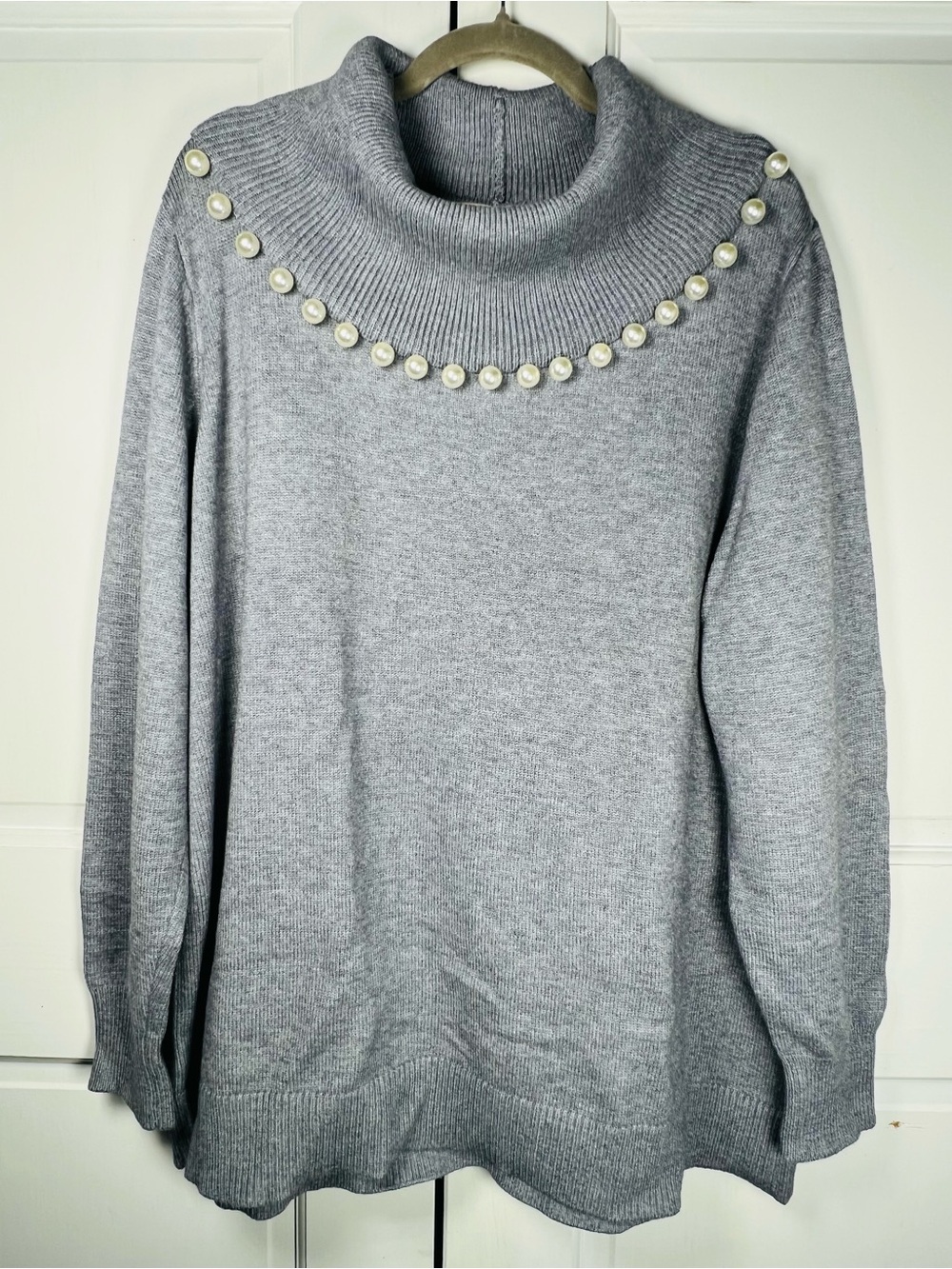 NWOT My Danielle Oversized Faux Pearl Gray Turtleneck Tunic Size 2X